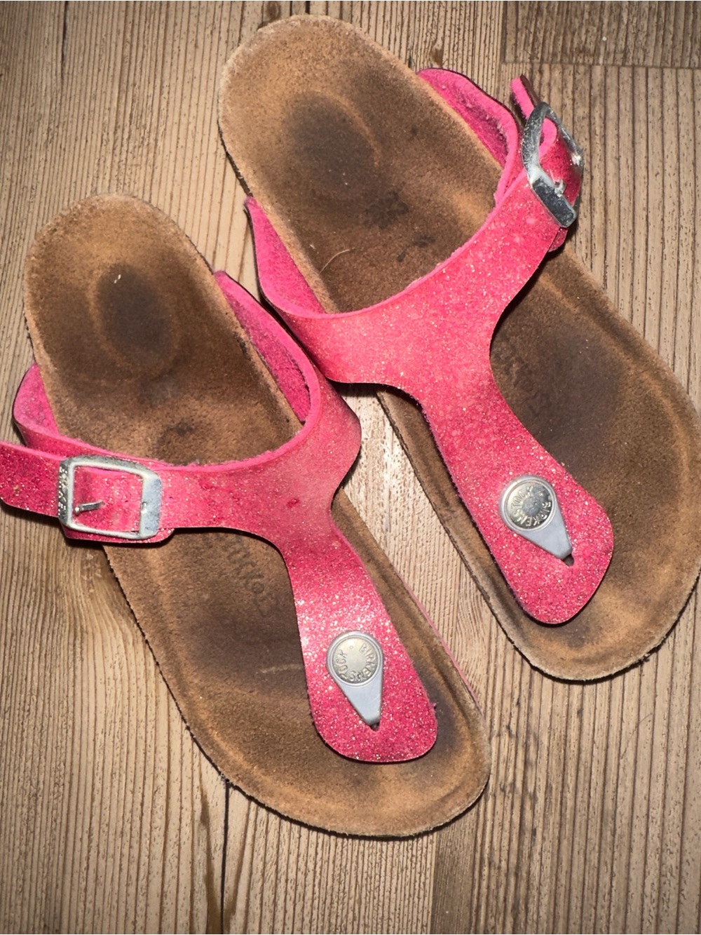 Pink Glitter Thong Sandals with Buckle